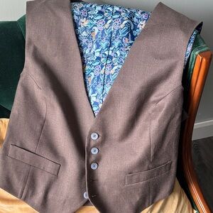 Brown Women's Vest with Blue Floral Lining